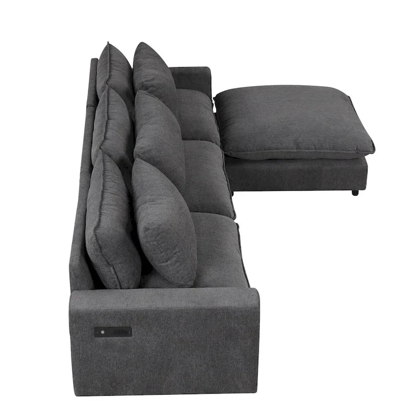 Canapé Sectionnel Canapé Nuage, Canapé Rembourré en Chenille avec Pouf Mobile, Ports de Chargement et 3 Coussins de Dossier