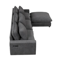 Canapé Sectionnel Canapé Nuage, Canapé Rembourré en Chenille avec Pouf Mobile, Ports de Chargement et 3 Coussins de Dossier