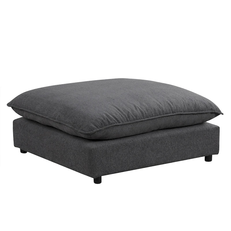 Canapé Sectionnel Canapé Nuage, Canapé Rembourré en Chenille avec Pouf Mobile, Ports de Chargement et 3 Coussins de Dossier