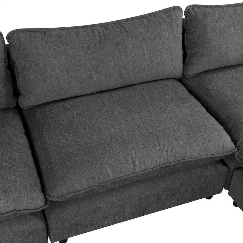 Canapé Sectionnel Canapé Nuage, Canapé Rembourré en Chenille avec Pouf Mobile, Ports de Chargement et 3 Coussins de Dossier