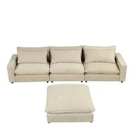 Canapé Sectionnel Canapé Nuage, Canapé Rembourré en Chenille avec Pouf Mobile, Ports de Chargement et 3 Coussins de Dossier