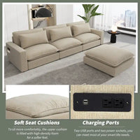 Canapé Sectionnel Canapé Nuage, Canapé Rembourré en Chenille avec Pouf Mobile, Ports de Chargement et 3 Coussins de Dossier