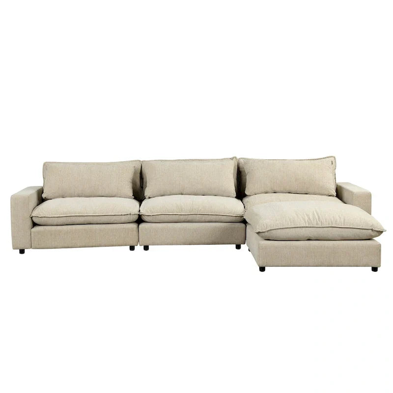 Canapé Sectionnel Canapé Nuage, Canapé Rembourré en Chenille avec Pouf Mobile, Ports de Chargement et 3 Coussins de Dossier