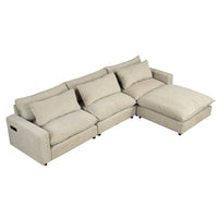 Canapé Sectionnel Canapé Nuage, Canapé Rembourré en Chenille avec Pouf Mobile, Ports de Chargement et 3 Coussins de Dossier