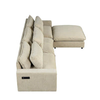 Canapé Sectionnel Canapé Nuage, Canapé Rembourré en Chenille avec Pouf Mobile, Ports de Chargement et 3 Coussins de Dossier