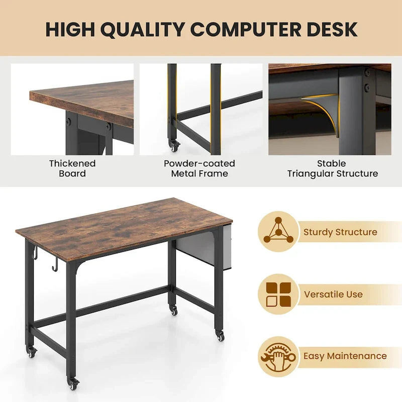 Costway Bureau informatique roulant 1/2/4 pièces, cadre métallique, table pour PC portable