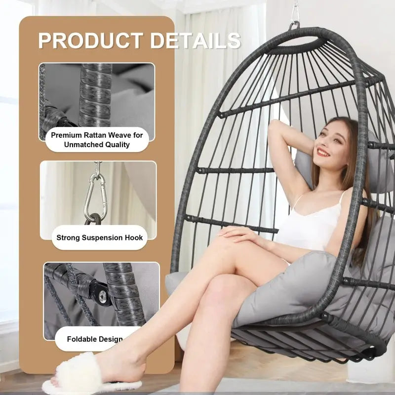 FINCATI Chaise suspendue de luxe en forme d'œuf sans support pour l'intérieur, Chaise en forme d'œuf d'extérieur sans support de 158 kg, Chaise balançoire en forme d'œuf sans support