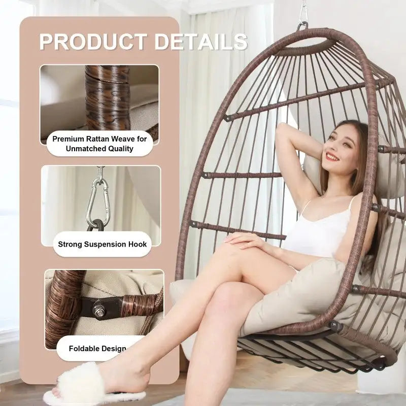 FINCATI Chaise suspendue de luxe en forme d'œuf sans support pour l'intérieur, Chaise en forme d'œuf d'extérieur sans support de 158 kg, Chaise balançoire en forme d'œuf sans support