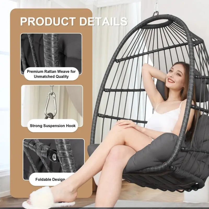 FINCATI Chaise suspendue de luxe en forme d'œuf sans support pour l'intérieur, Chaise en forme d'œuf d'extérieur sans support de 158 kg, Chaise balançoire en forme d'œuf sans support