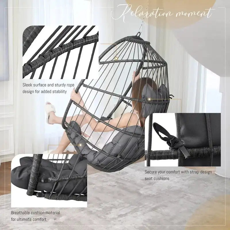 FINCATI Chaise suspendue de luxe en forme d'œuf sans support pour l'intérieur, Chaise en forme d'œuf d'extérieur sans support de 158 kg, Chaise balançoire en forme d'œuf sans support