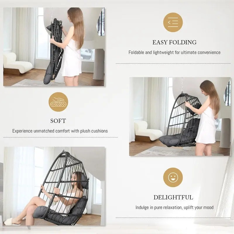 FINCATI Chaise suspendue de luxe en forme d'œuf sans support pour l'intérieur, Chaise en forme d'œuf d'extérieur sans support de 158 kg, Chaise balançoire en forme d'œuf sans support