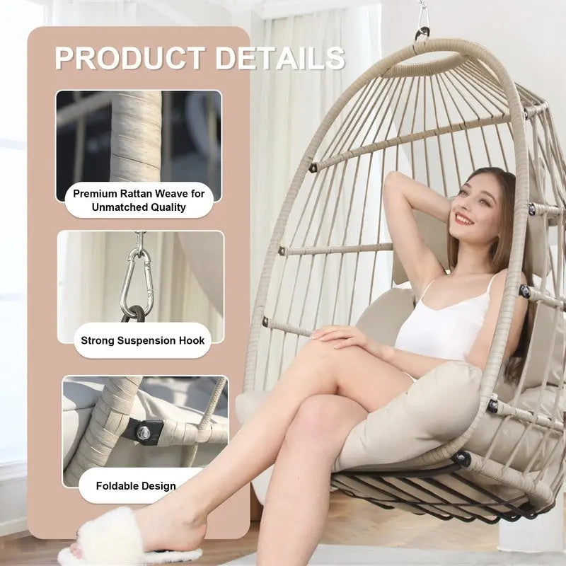 FINCATI Chaise suspendue de luxe en forme d'œuf sans support pour l'intérieur, Chaise en forme d'œuf d'extérieur sans support de 158 kg, Chaise balançoire en forme d'œuf sans support