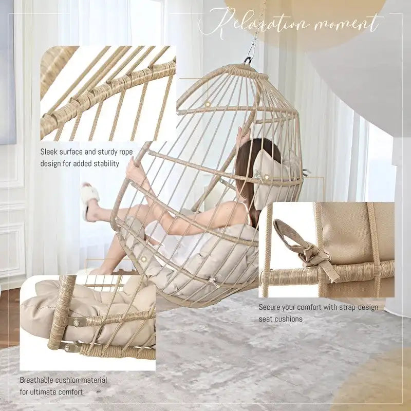 FINCATI Chaise suspendue de luxe en forme d'œuf sans support pour l'intérieur, Chaise en forme d'œuf d'extérieur sans support de 158 kg, Chaise balançoire en forme d'œuf sans support