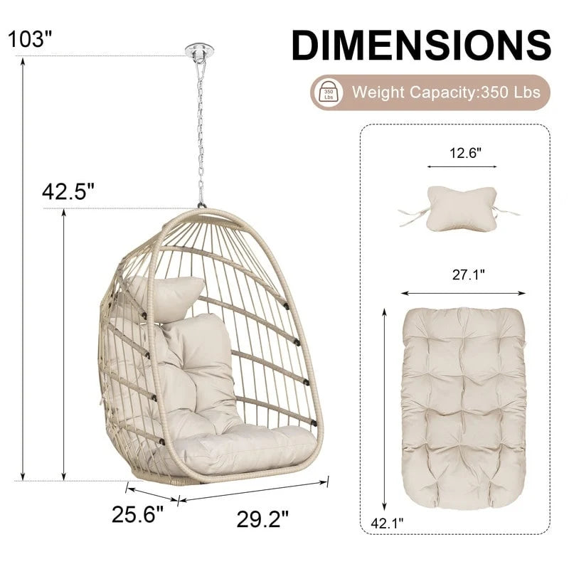 FINCATI Chaise suspendue de luxe en forme d'œuf sans support pour l'intérieur, Chaise en forme d'œuf d'extérieur sans support de 158 kg, Chaise balançoire en forme d'œuf sans support