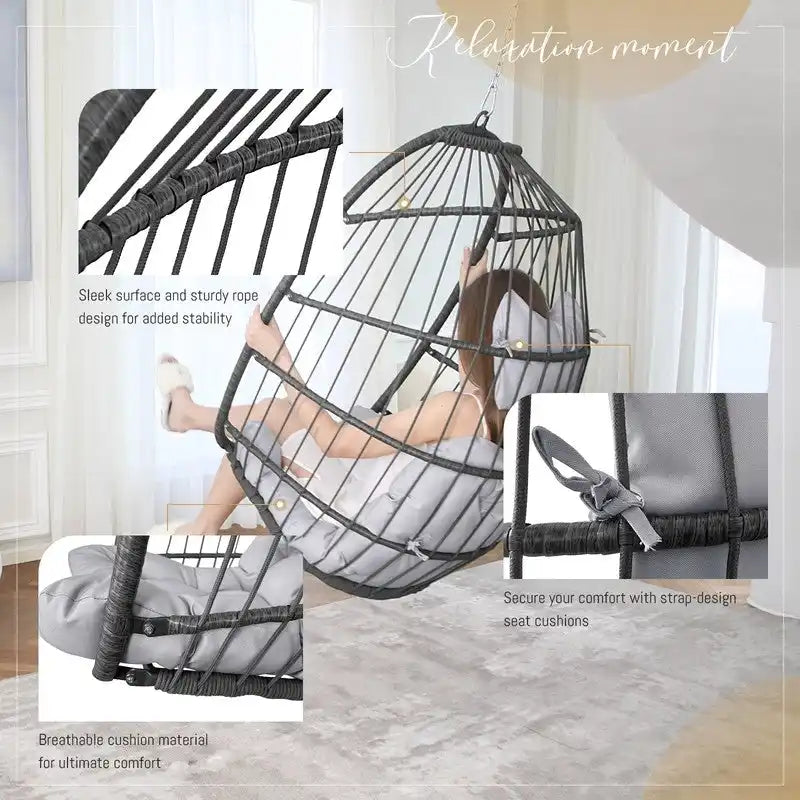FINCATI Chaise suspendue de luxe en forme d'œuf sans support pour l'intérieur, Chaise en forme d'œuf d'extérieur sans support de 158 kg, Chaise balançoire en forme d'œuf sans support