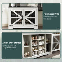Banc d'entrée de ferme de 42 po de large avec porte-manteau, armoire de vestiaire