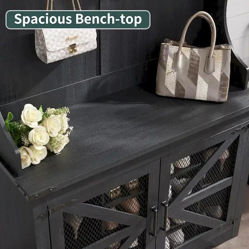 Banc d'entrée de ferme de 42 po de large avec porte-manteau, armoire de vestiaire