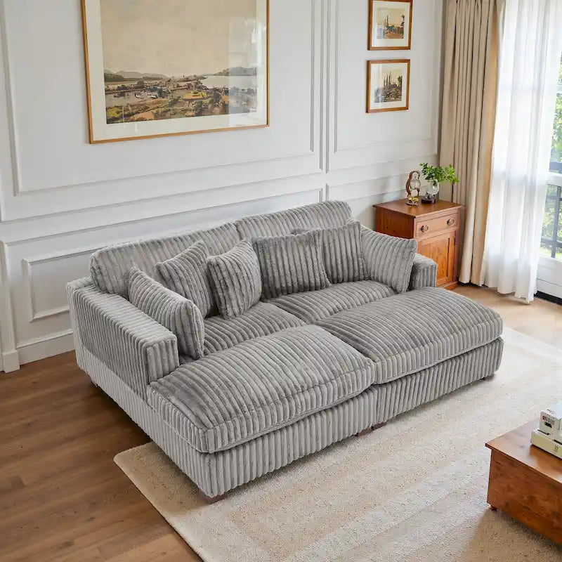 Canapé Sectionnel Modulable 82 pouces de large en Velours Côtelé Moelleux avec Méridienne