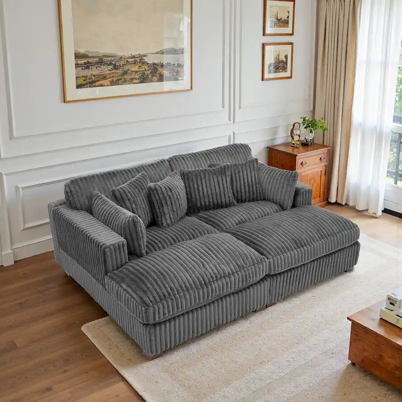 Canapé Sectionnel Modulable 82 pouces de large en Velours Côtelé Moelleux avec Méridienne