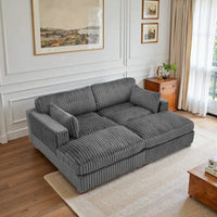 Canapé Sectionnel Modulable 82 pouces de large en Velours Côtelé Moelleux avec Méridienne
