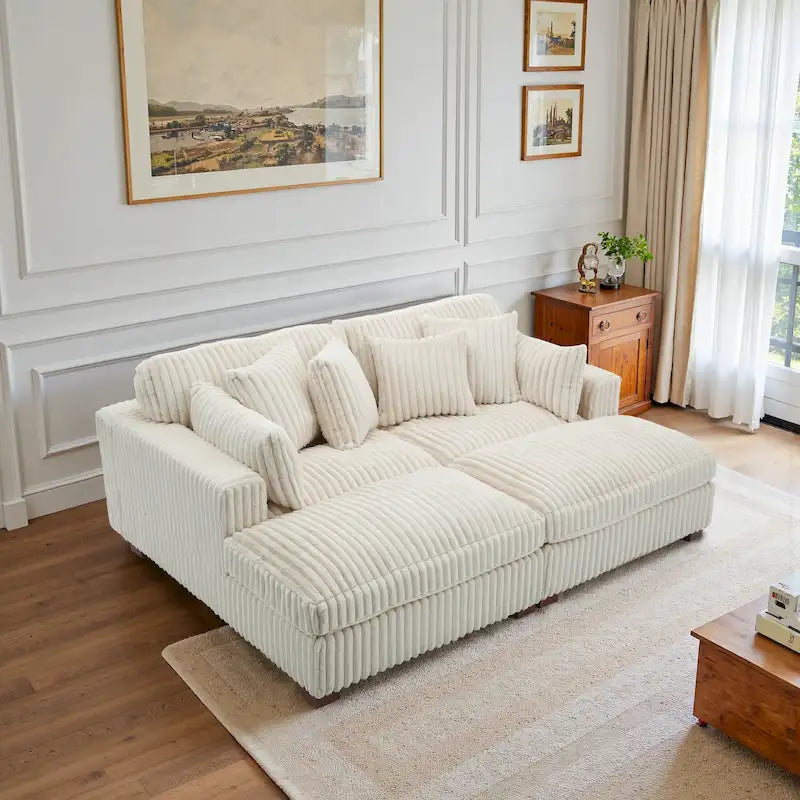 Canapé Sectionnel Modulable 82 pouces de large en Velours Côtelé Moelleux avec Méridienne