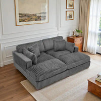 Canapé Sectionnel Modulable 82 pouces de large en Velours Côtelé Moelleux avec Méridienne