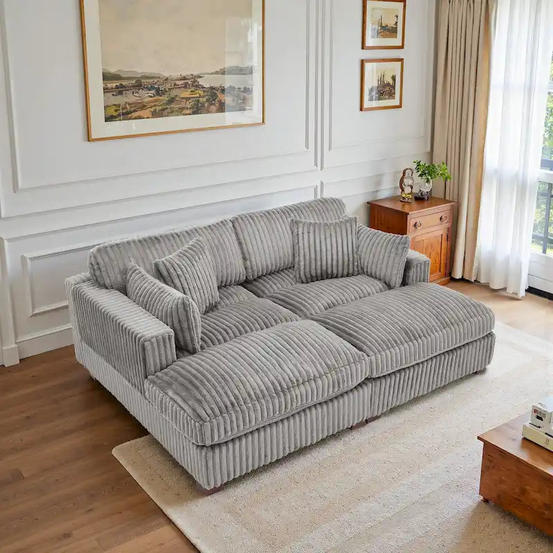 Canapé Sectionnel Modulable 82 pouces de large en Velours Côtelé Moelleux avec Méridienne