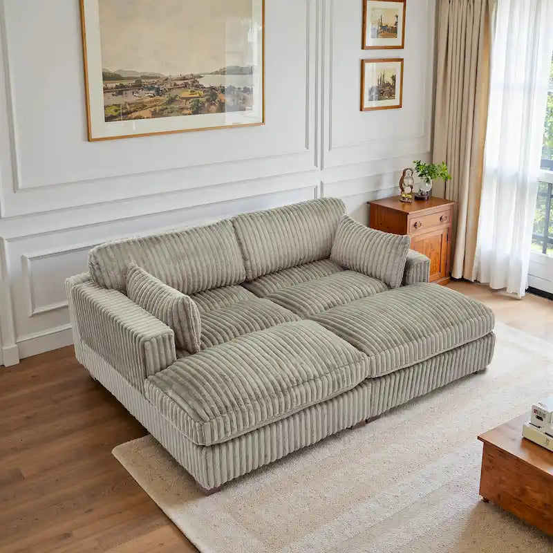 Canapé Sectionnel Modulable 82 pouces de large en Velours Côtelé Moelleux avec Méridienne