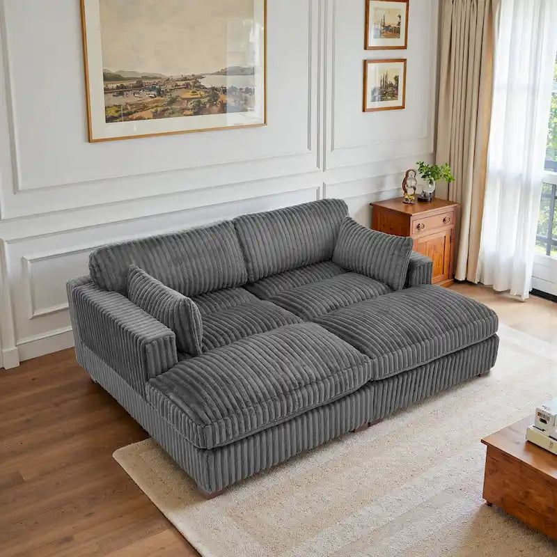 Canapé Sectionnel Modulable 82 pouces de large en Velours Côtelé Moelleux avec Méridienne