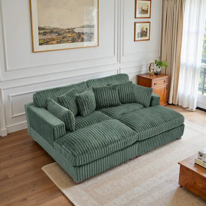 Canapé Sectionnel Modulable 82 pouces de large en Velours Côtelé Moelleux avec Méridienne