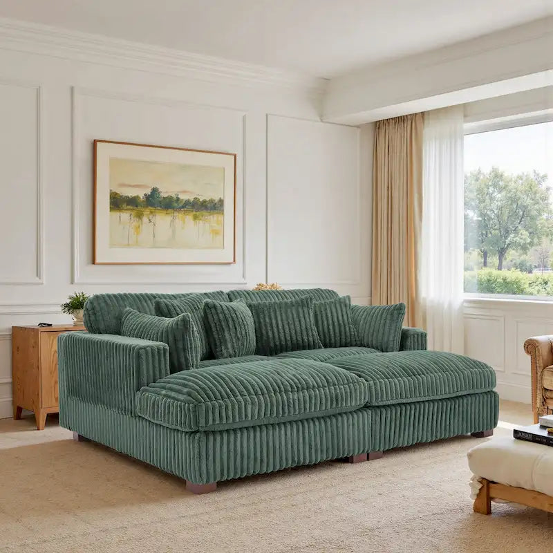 Canapé Sectionnel Modulable 82 pouces de large en Velours Côtelé Moelleux avec Méridienne