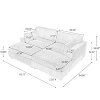 Canapé Sectionnel Modulable 82 pouces de large en Velours Côtelé Moelleux avec Méridienne