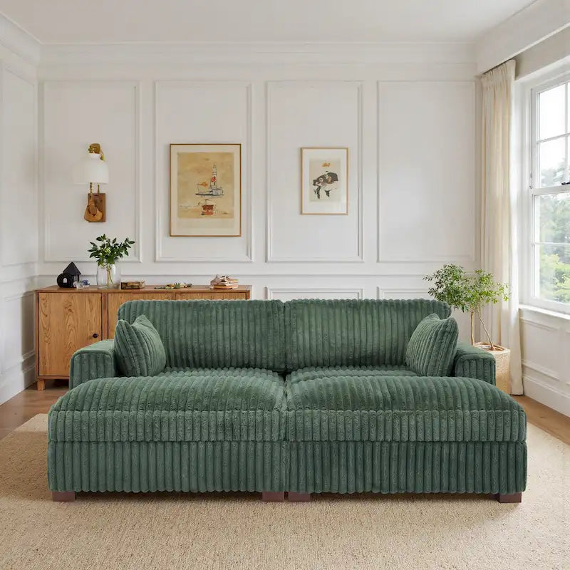 Canapé Sectionnel Modulable 82 pouces de large en Velours Côtelé Moelleux avec Méridienne