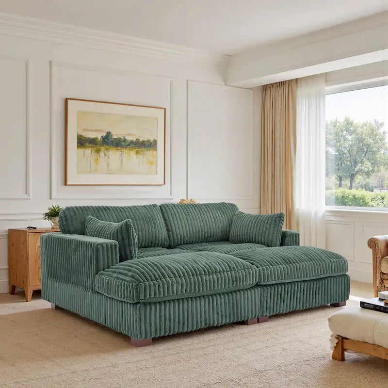 Canapé Sectionnel Modulable 82 pouces de large en Velours Côtelé Moelleux avec Méridienne