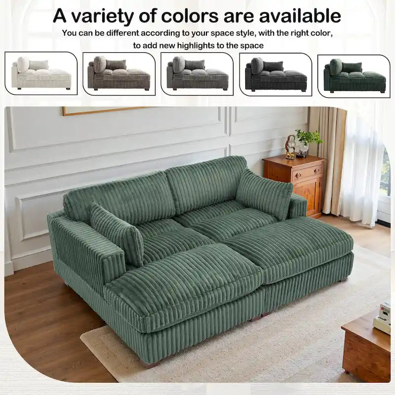 Canapé Sectionnel Modulable 82 pouces de large en Velours Côtelé Moelleux avec Méridienne