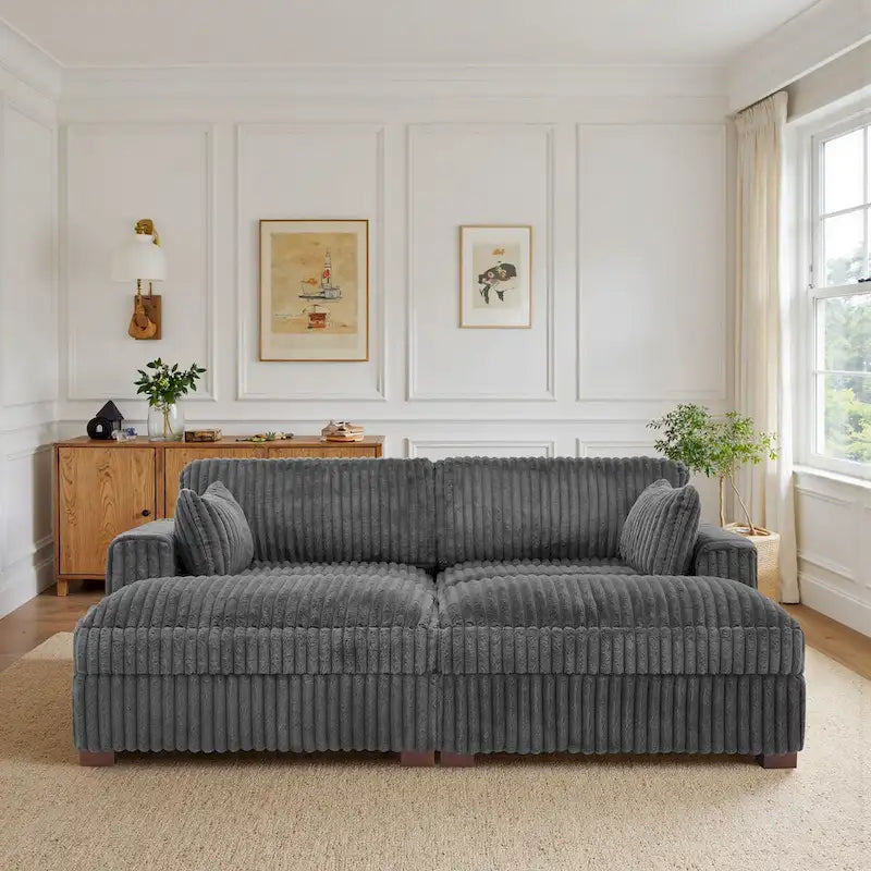 Canapé Sectionnel Modulable 82 pouces de large en Velours Côtelé Moelleux avec Méridienne