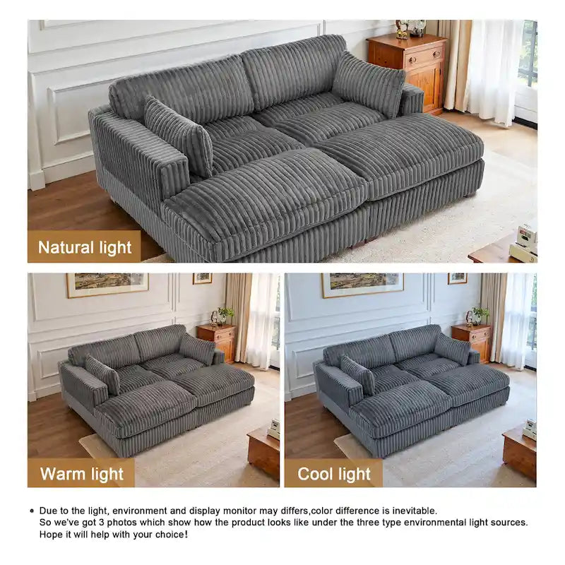 Canapé Sectionnel Modulable 82 pouces de large en Velours Côtelé Moelleux avec Méridienne