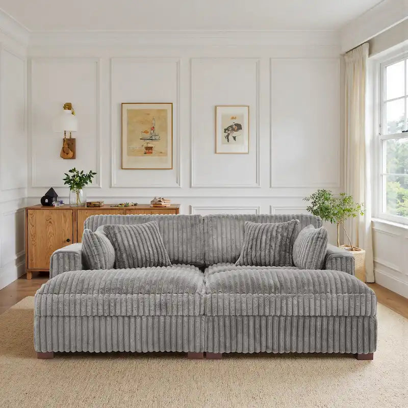 Canapé Sectionnel Modulable 82 pouces de large en Velours Côtelé Moelleux avec Méridienne