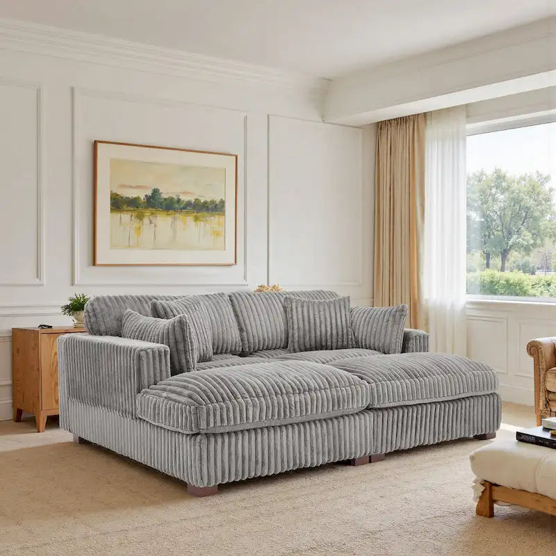 Canapé Sectionnel Modulable 82 pouces de large en Velours Côtelé Moelleux avec Méridienne