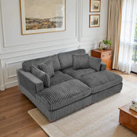 Canapé Sectionnel Modulable 82 pouces de large en Velours Côtelé Moelleux avec Méridienne