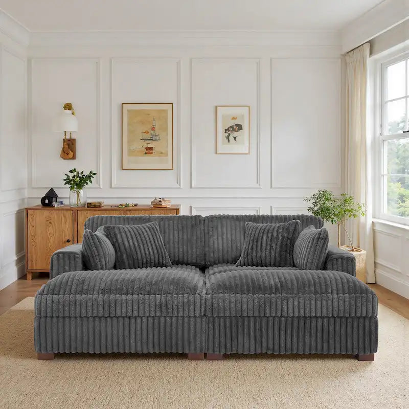 Canapé Sectionnel Modulable 82 pouces de large en Velours Côtelé Moelleux avec Méridienne