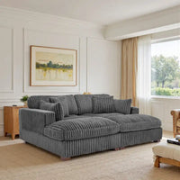 Canapé Sectionnel Modulable 82 pouces de large en Velours Côtelé Moelleux avec Méridienne