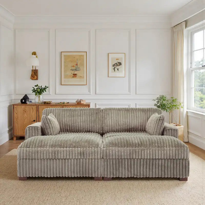 Canapé Sectionnel Modulable 82 pouces de large en Velours Côtelé Moelleux avec Méridienne