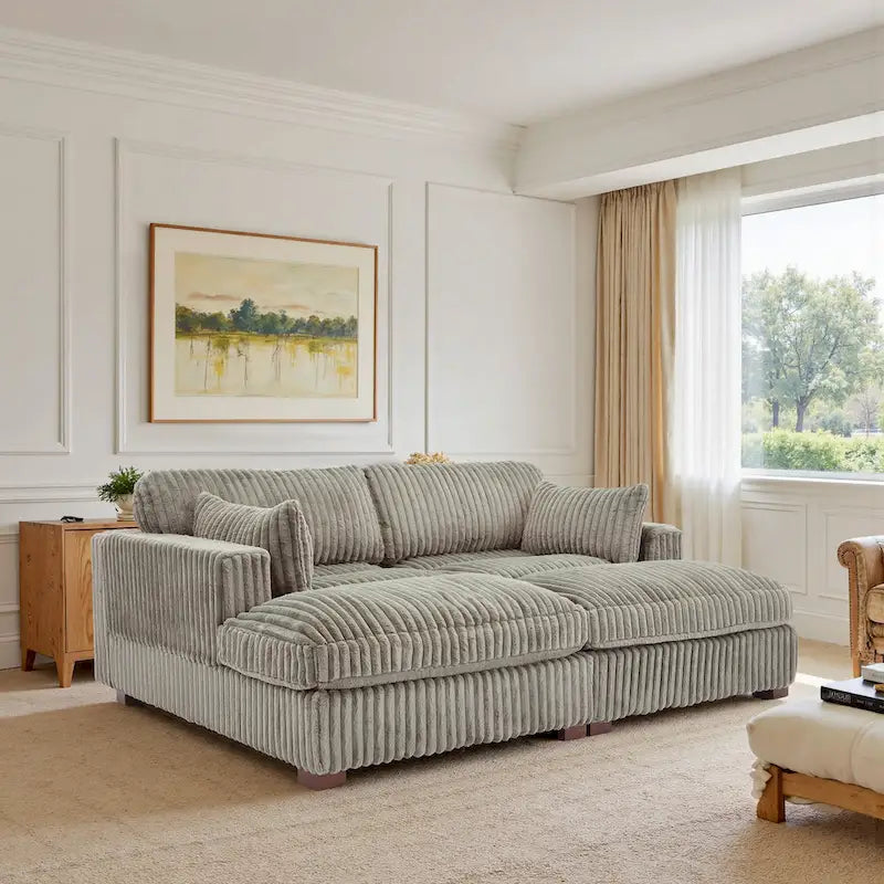 Canapé Sectionnel Modulable 82 pouces de large en Velours Côtelé Moelleux avec Méridienne