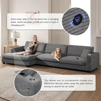 Canapé sectionnel en velours côtelé 134 avec canapé nuage en forme de L et charge USB & méridienne 50 (capacité 330 lb)