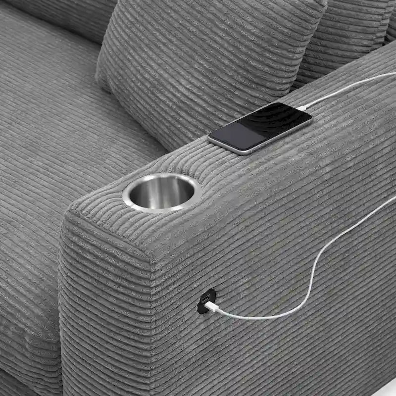 Canapé sectionnel en velours côtelé 134 avec canapé nuage en forme de L et charge USB & méridienne 50 (capacité 330 lb)