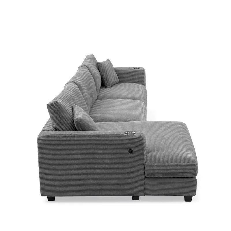 Canapé sectionnel en velours côtelé 134 avec canapé nuage en forme de L et charge USB & méridienne 50 (capacité 330 lb)