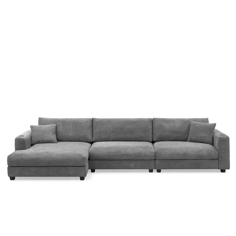 Canapé sectionnel en velours côtelé 134 avec canapé nuage en forme de L et charge USB & méridienne 50 (capacité 330 lb)