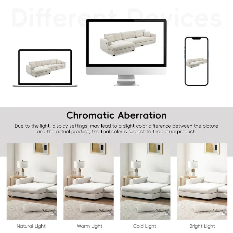Canapé sectionnel en velours côtelé 134 avec canapé nuage en forme de L et charge USB & méridienne 50 (capacité 330 lb)