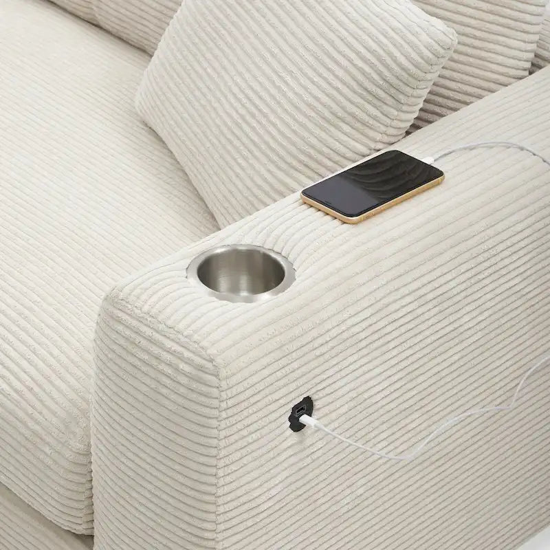 Canapé sectionnel en velours côtelé 134 avec canapé nuage en forme de L et charge USB & méridienne 50 (capacité 330 lb)
